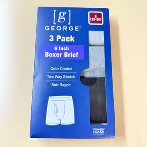 George Men's 3 Pack 6" Boxer Briefs Soft Rayon Stretch Black Gray Small